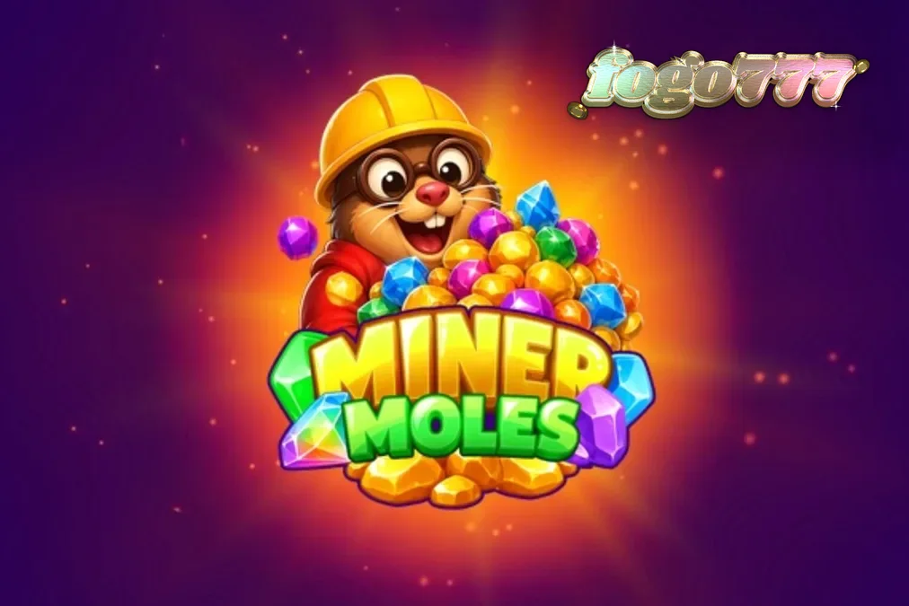 Estilo visual vibrante e temático de Miner Moles com toupeiras mineradoras e cavernas de cristais